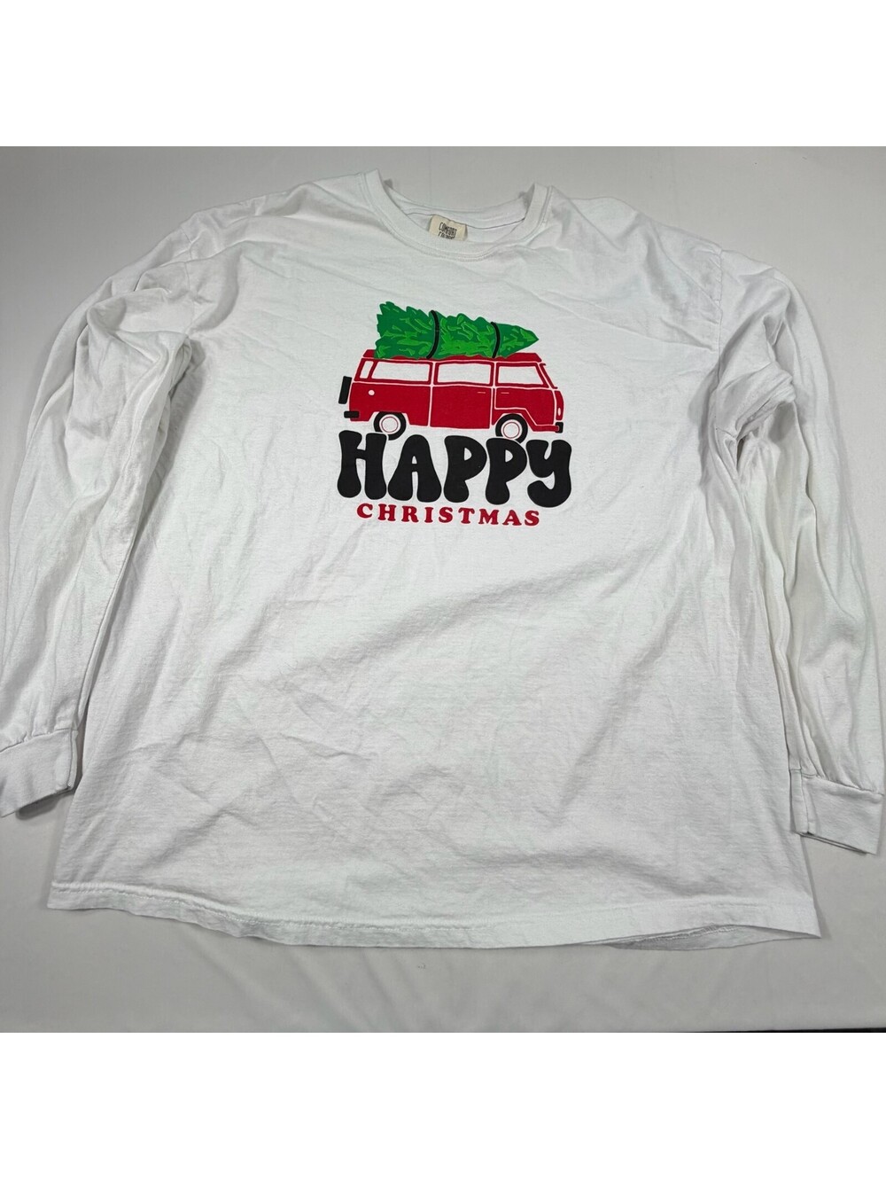 Comfort Colors 2XL White Long Sleeve Christmas T-Shirt with Red Van and Tree